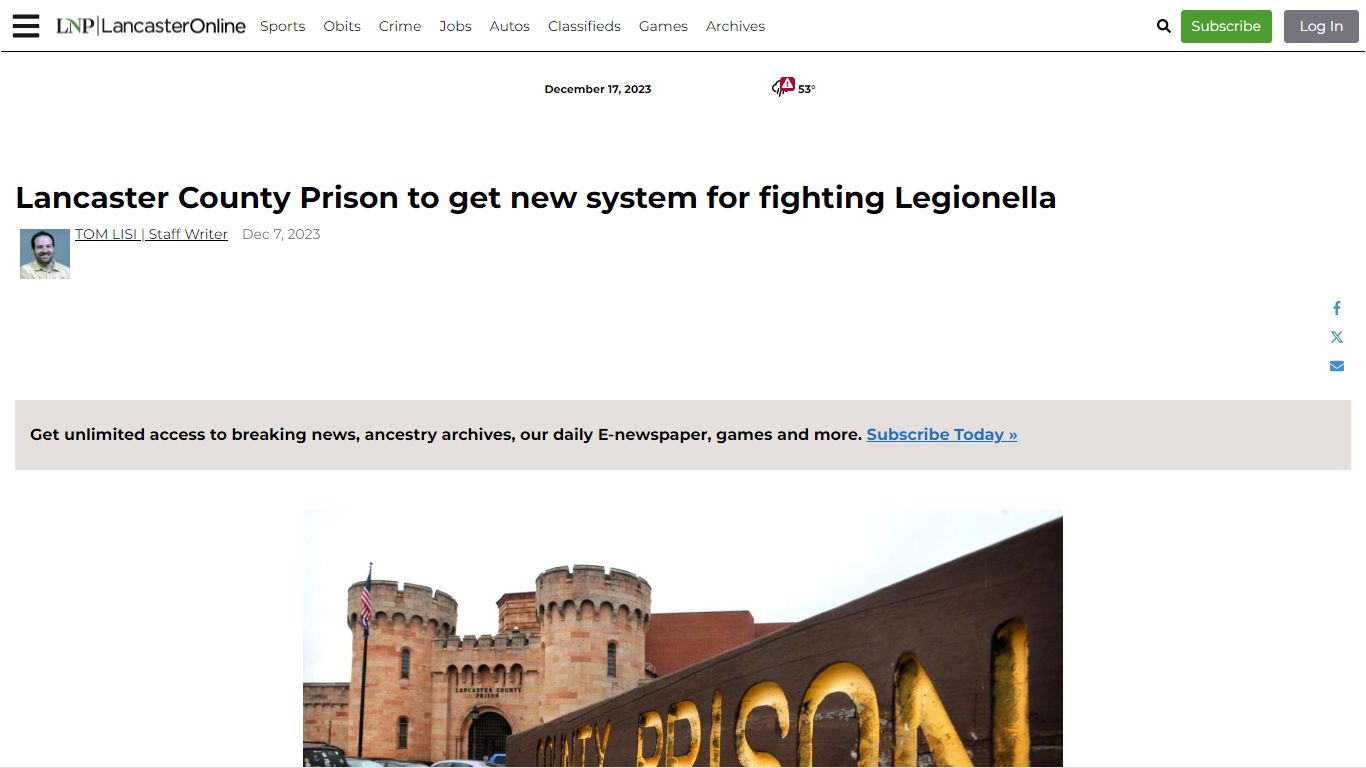 Lancaster County Prison to get new system for fighting Legionella